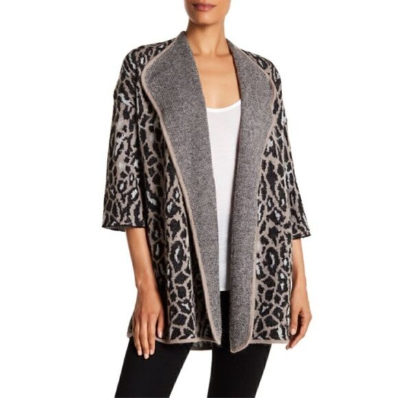 Joie Berit Cardigan S Mohair Wool Blend Long Leopard Print Oversized Cozy Warm - Picture 1 of 6